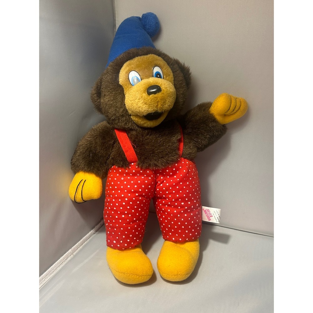 Vintage 1996 Sugar Loaf Monkey Plush Blue Hat Red Polka Dot Overalls Stuffed Toy